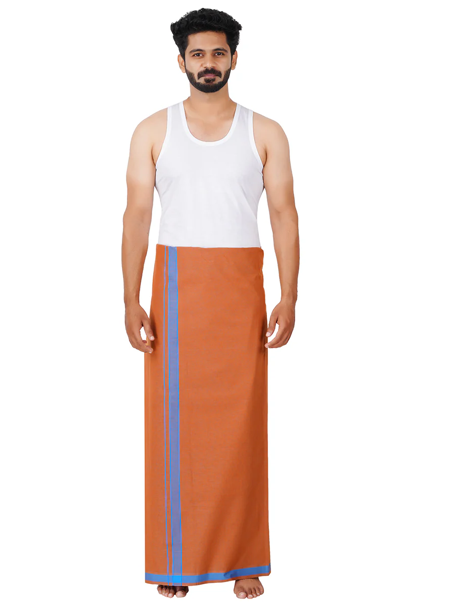 Men Cotton Blend Single Layer Kaavi Dhoti with Assorted Border My Trend Colour 2 - Image 5