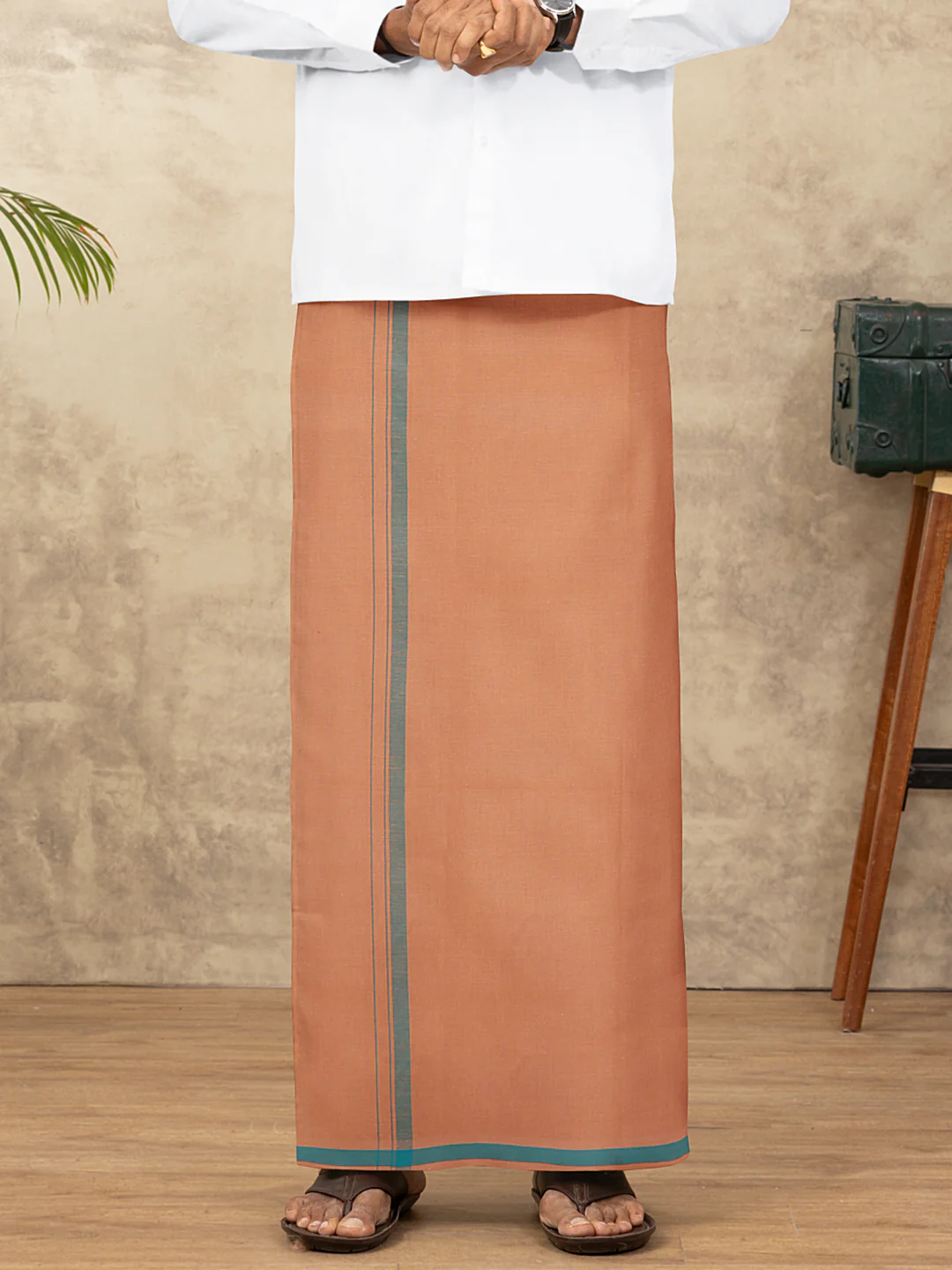 Men Cotton Blend Single Layer Kaavi Dhoti with Fancy Border Enrich Colour 1 - Image 2
