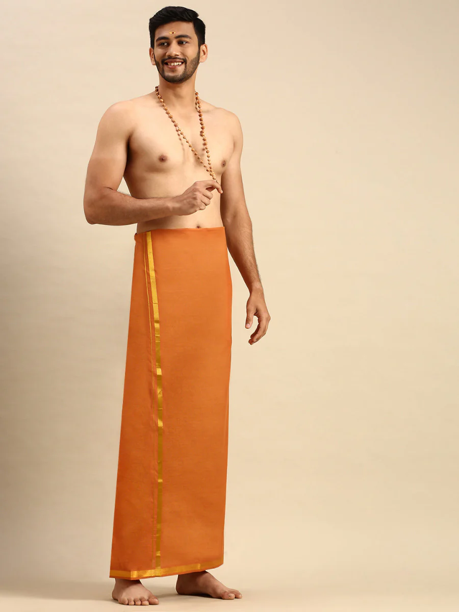 Men Cotton Blend Single Layer Kaavi Dhoti with Jari Border Cosmic - Image 3