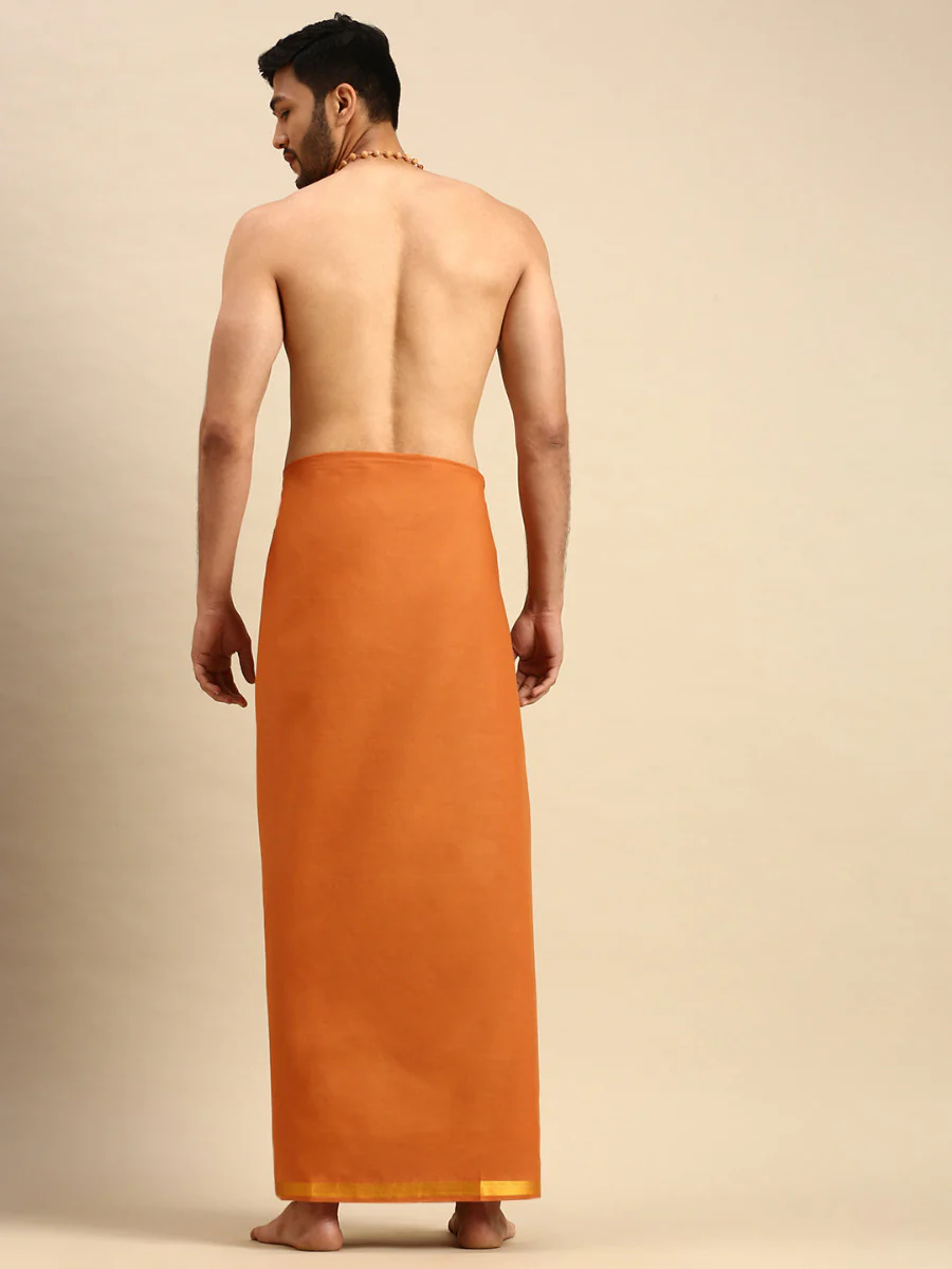 Men Cotton Blend Single Layer Kaavi Dhoti with Jari Border Cosmic - Image 4