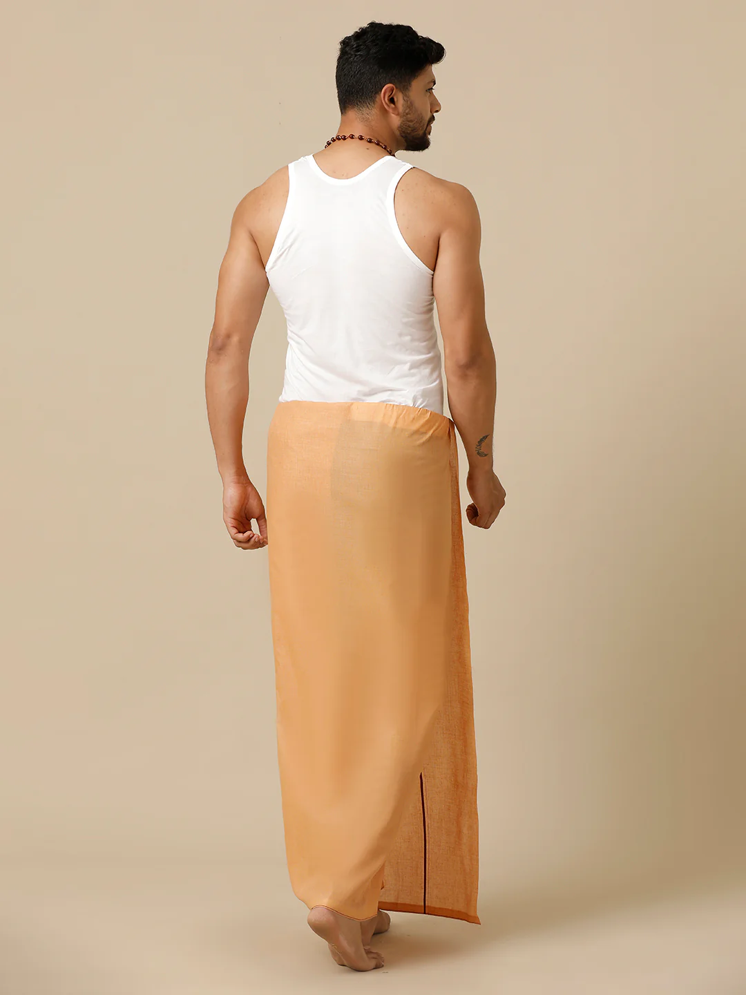 Men Cotton Blend Single Layer Kaavi Dhoti with Small Border - Image 5