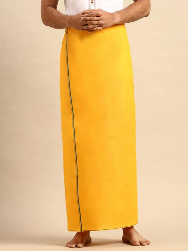 Men Cotton Blend Single Layer Mango Dhoti with Assorted Border Astra