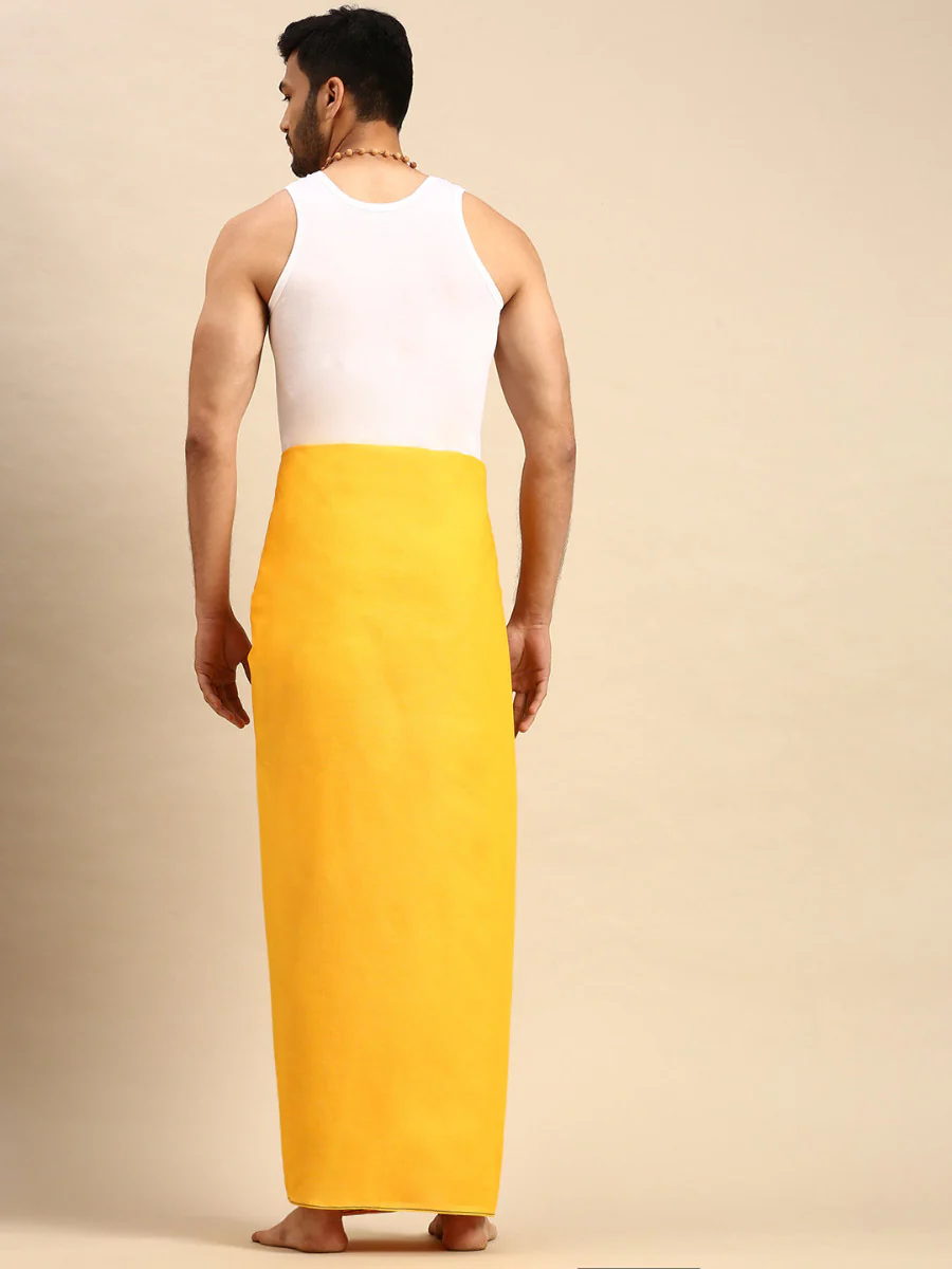 Men Cotton Blend Single Layer Mango Dhoti with Assorted Border Astra - Image 4
