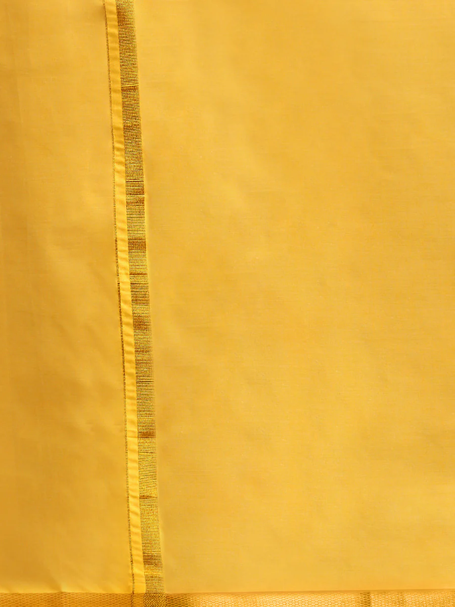 Men Cotton Blend Single Layer Mango Dhoti with Gold Jari Border Cosmic 2 - Image 5