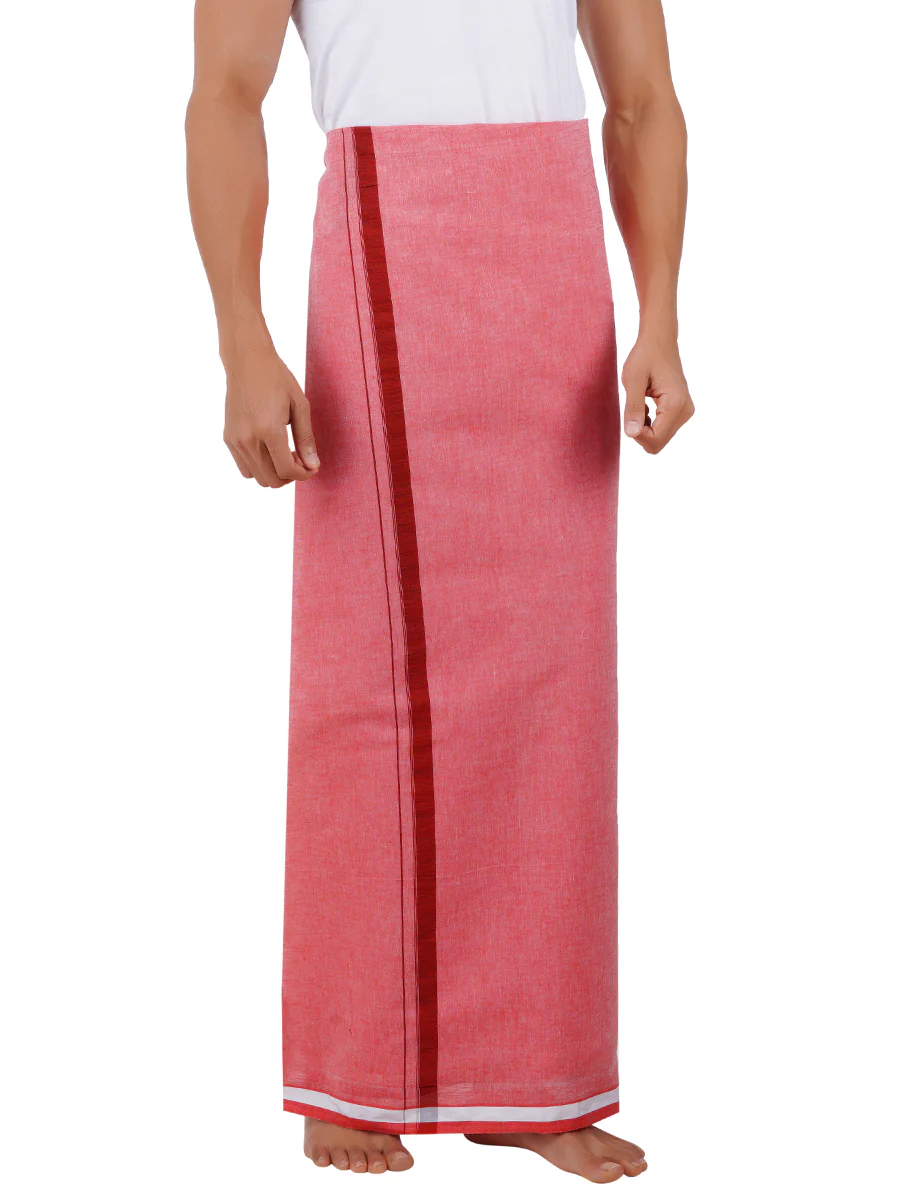 Men Cotton Blend Single Layer Pink Dhoti with Assorted Border Nitro Plain N2 - Image 2