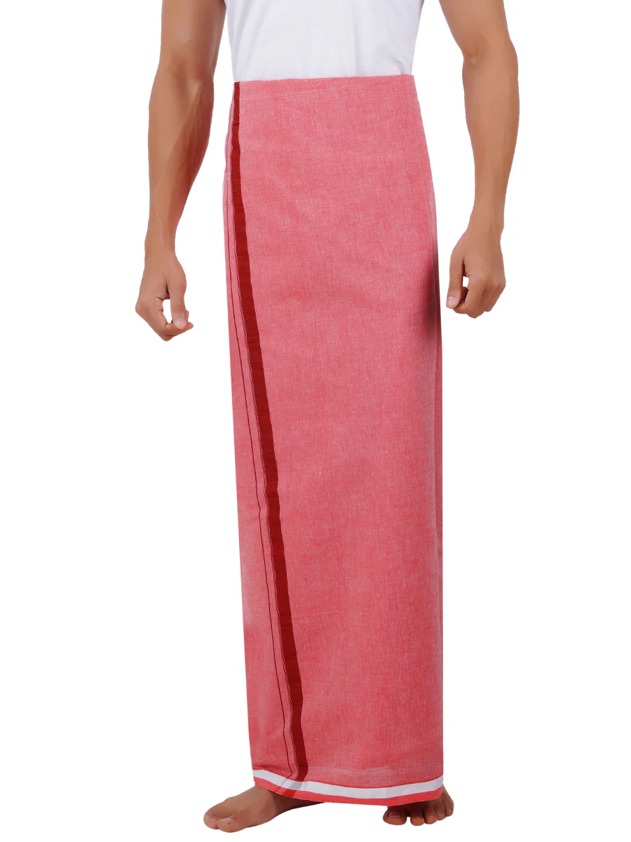 Men Cotton Blend Single Layer Pink Dhoti with Assorted Border Nitro Plain N2 - Image 3