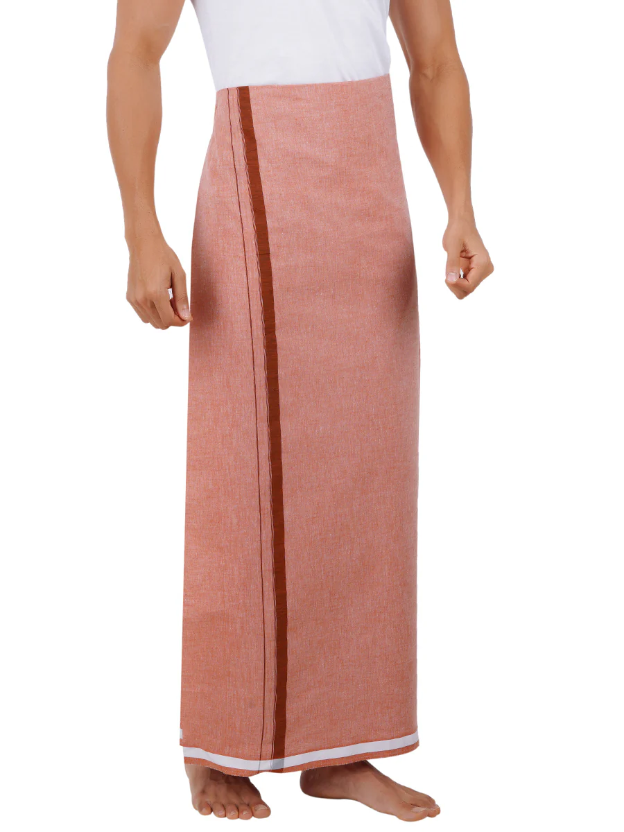Men Cotton Blend Single Layer Pink Dhoti with Assorted Border Nitro Plain N5 - Image 2