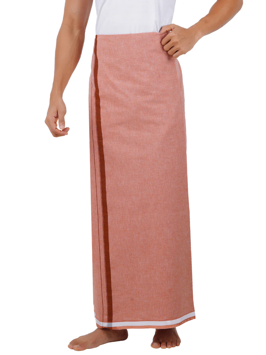 Men Cotton Blend Single Layer Pink Dhoti with Assorted Border Nitro Plain N5 - Image 4