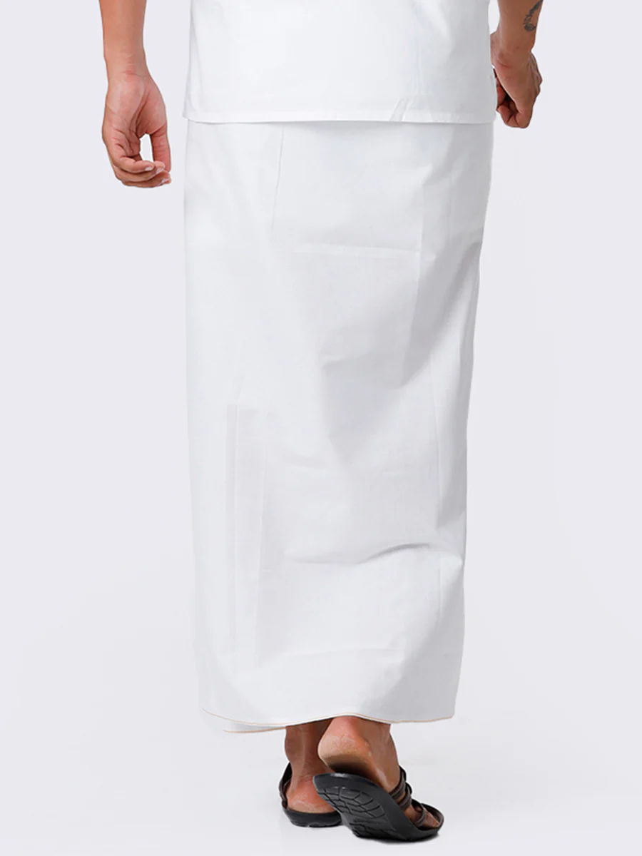Men Cotton Blend Single Layer Prayer Dhoti with Small Border - Image 3