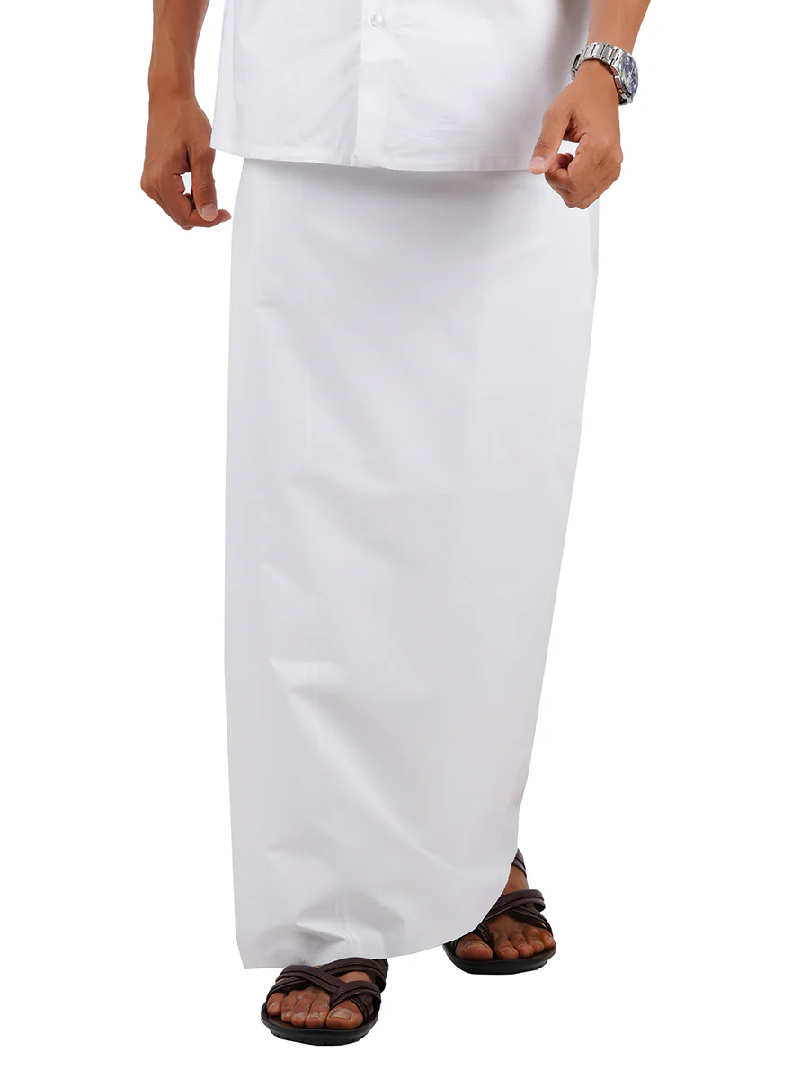 Men Cotton Blend Single Layer Prayer Dhoti with White Border Vairam Paramas - Image 2