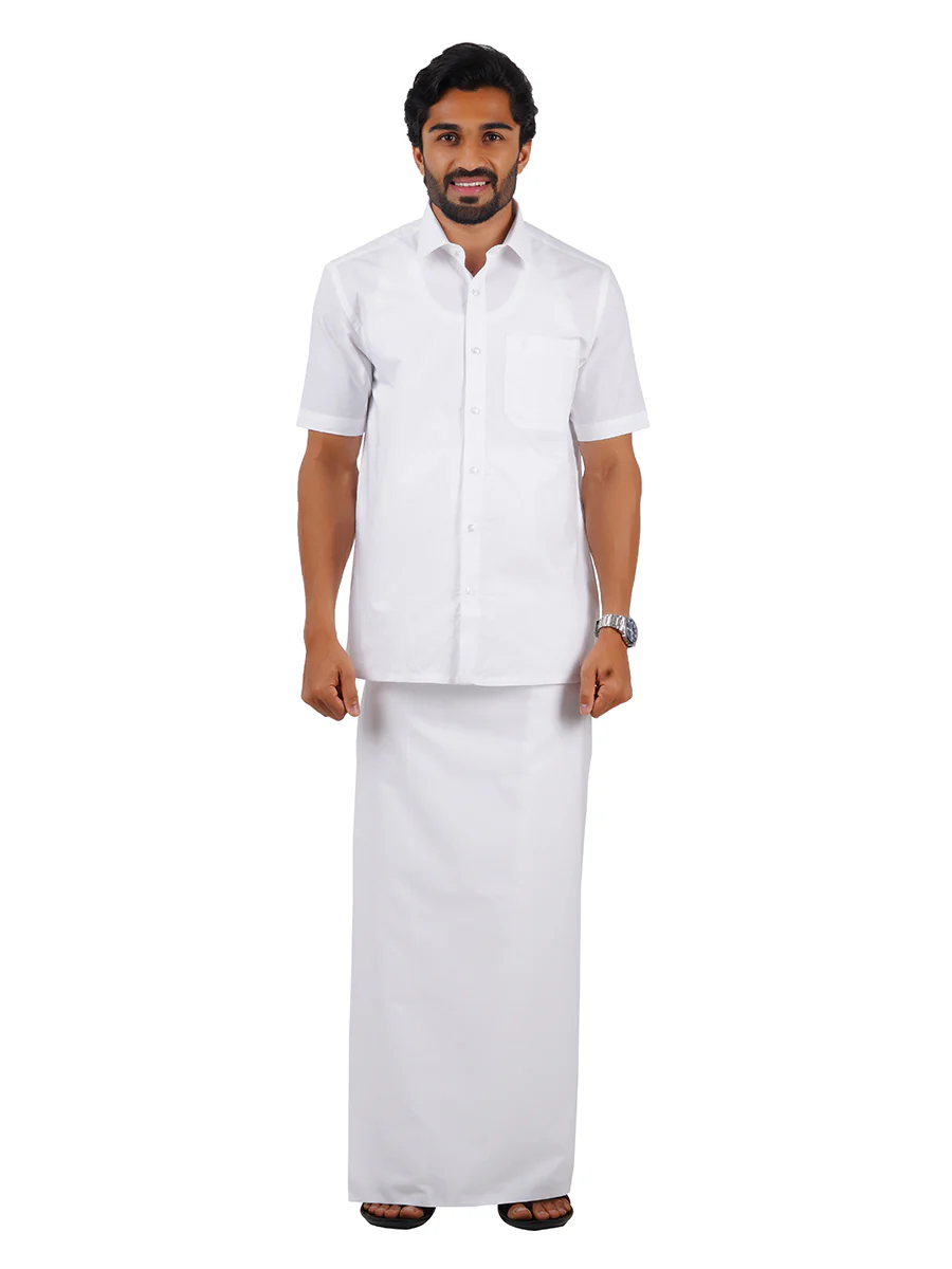 Men Cotton Blend Single Layer Prayer Dhoti with White Border Vairam Paramas - Image 5