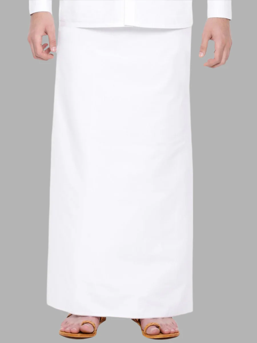 Men Cotton Blend Single Layer Prayer Dhoti with White Small Border AL Bilal
