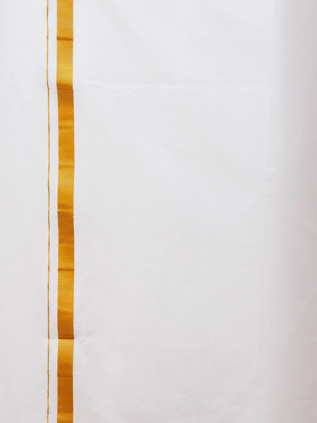 Men Cotton Blend Single Layer White Dhoti & Towel Set with 3/4 "Gold Jari Border - Image 5