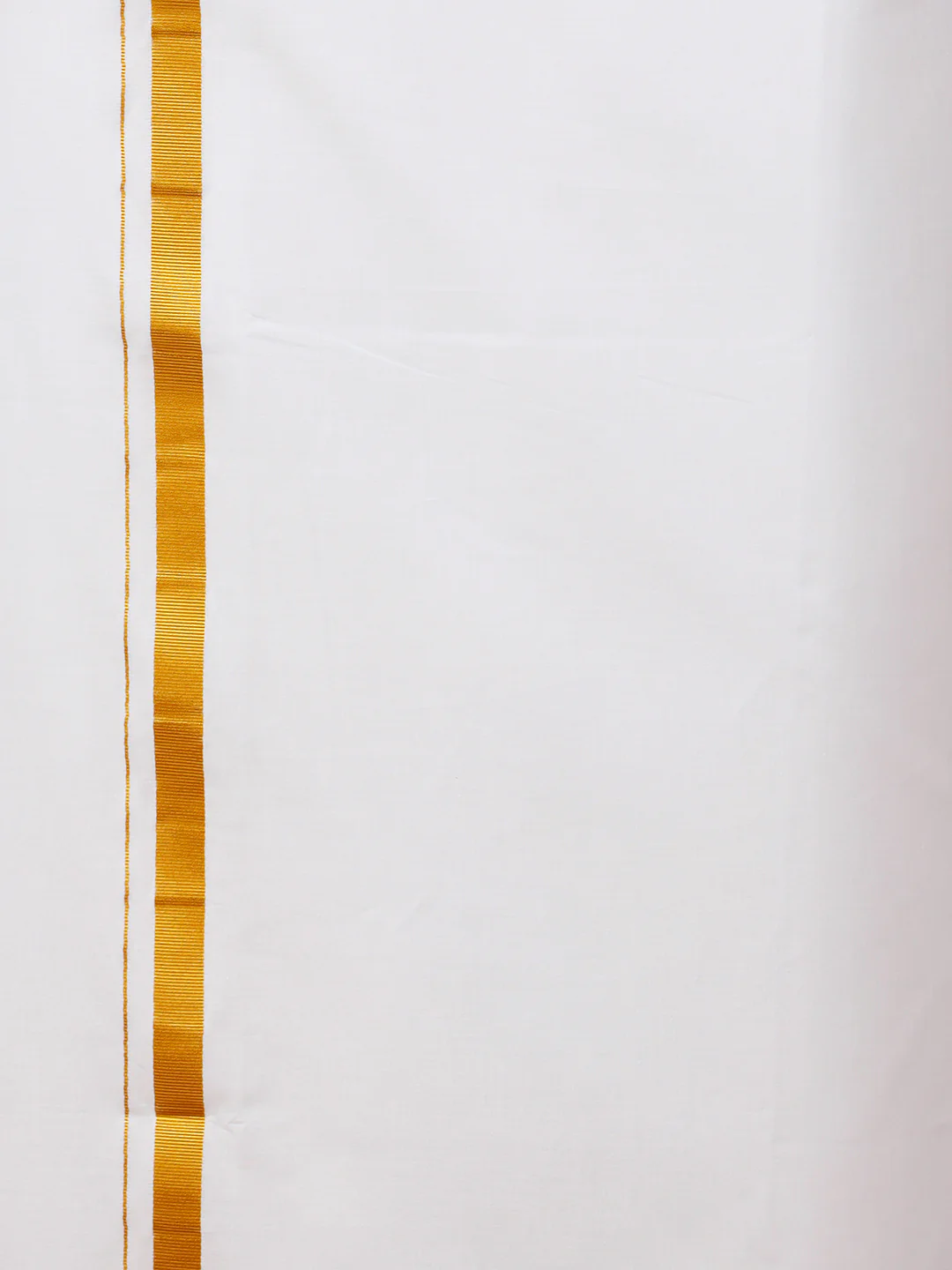 Men Cotton Blend Single Layer White Dhoti with 1" inch Gold Jari Border Jupiter - Image 3