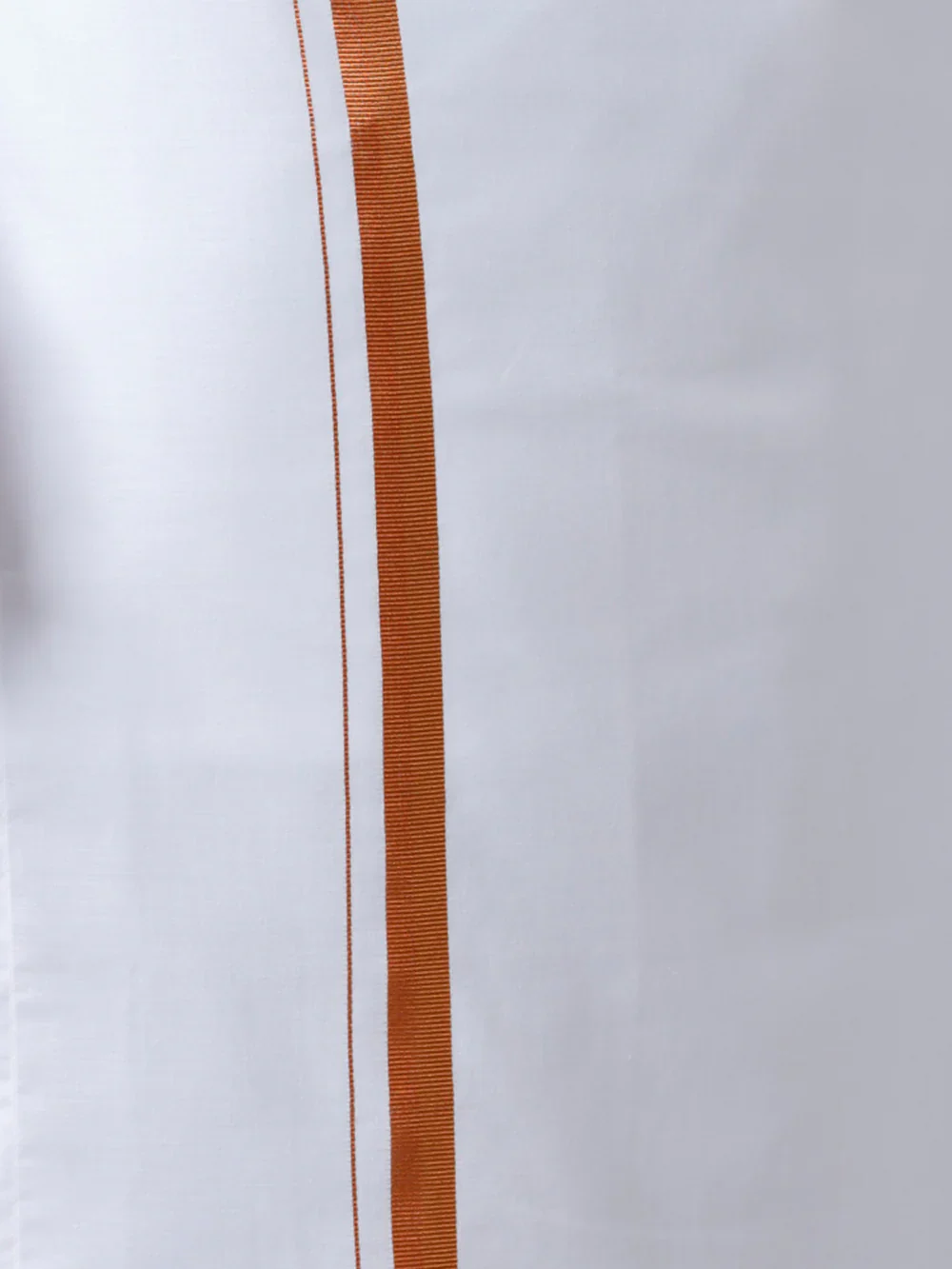 Men Cotton Blend Single Layer White Dhoti with 3/4" Copper Jari Border - Image 5