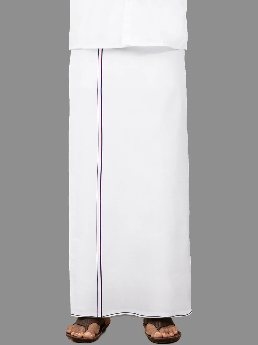 Men Cotton Blend Single Layer White Dhoti with Assorted Border - Image 5