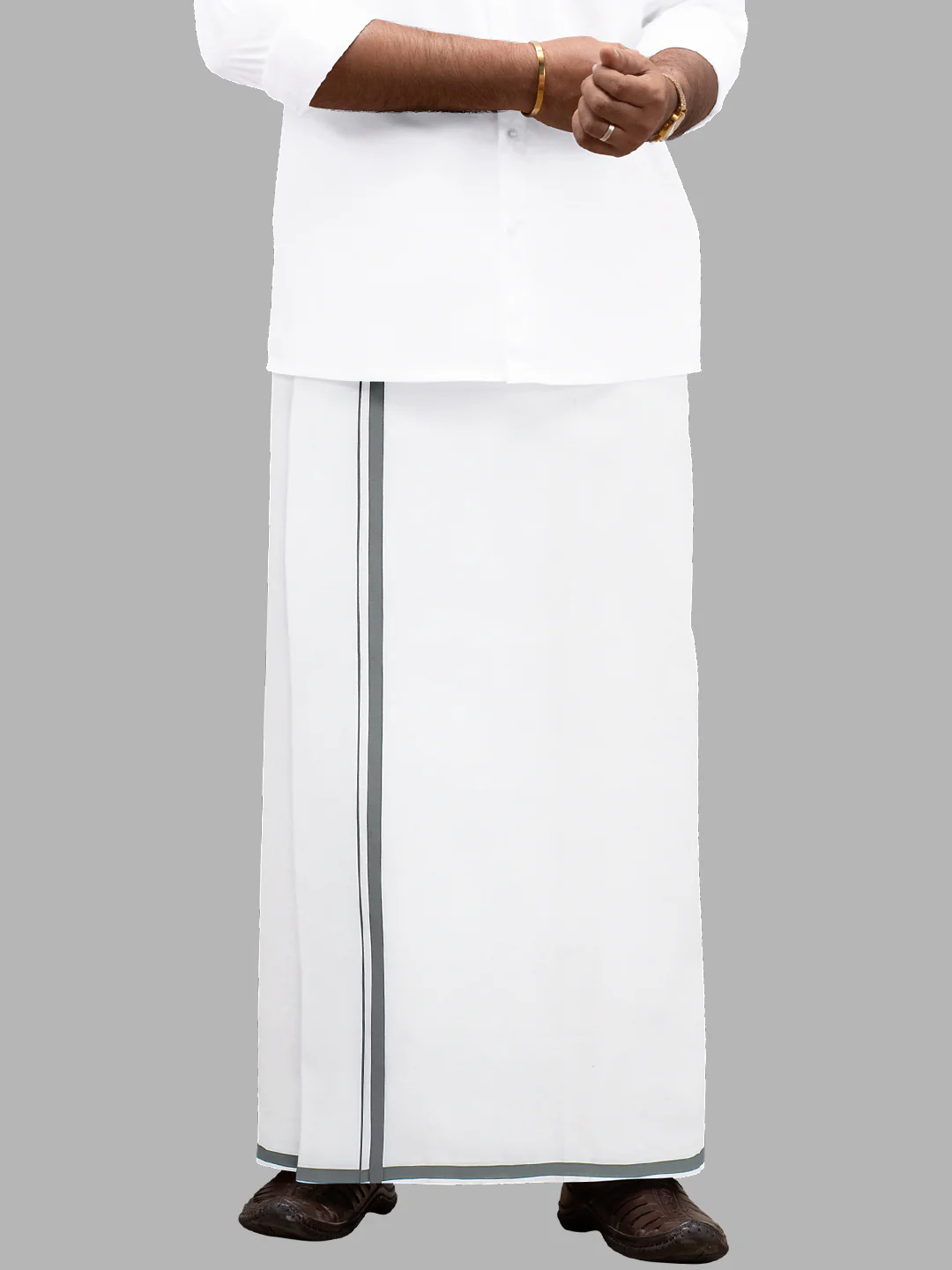 Men Cotton Blend Single Layer White Dhoti with Assorted Border Bramosh - Image 3