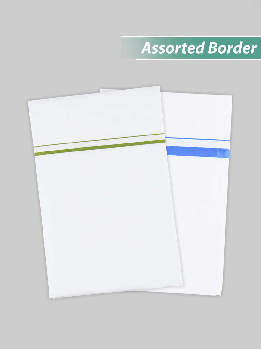 Men Cotton Blend Single Layer White Dhoti with Assorted Border (Pack of 2)