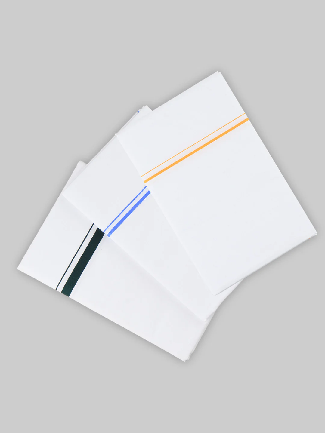 Men Cotton Blend Single Layer White Dhoti with Assorted Border (Pack of 3) - Image 3