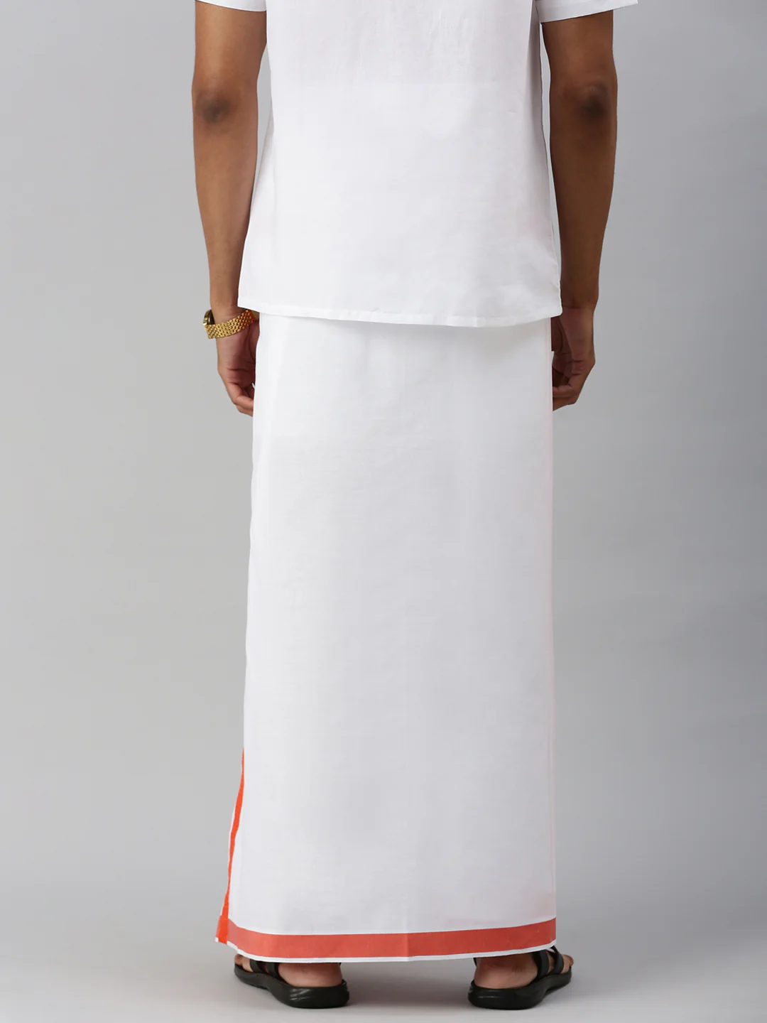 Men Cotton Blend Single Layer White Dhoti with Big Border 04 - Image 3
