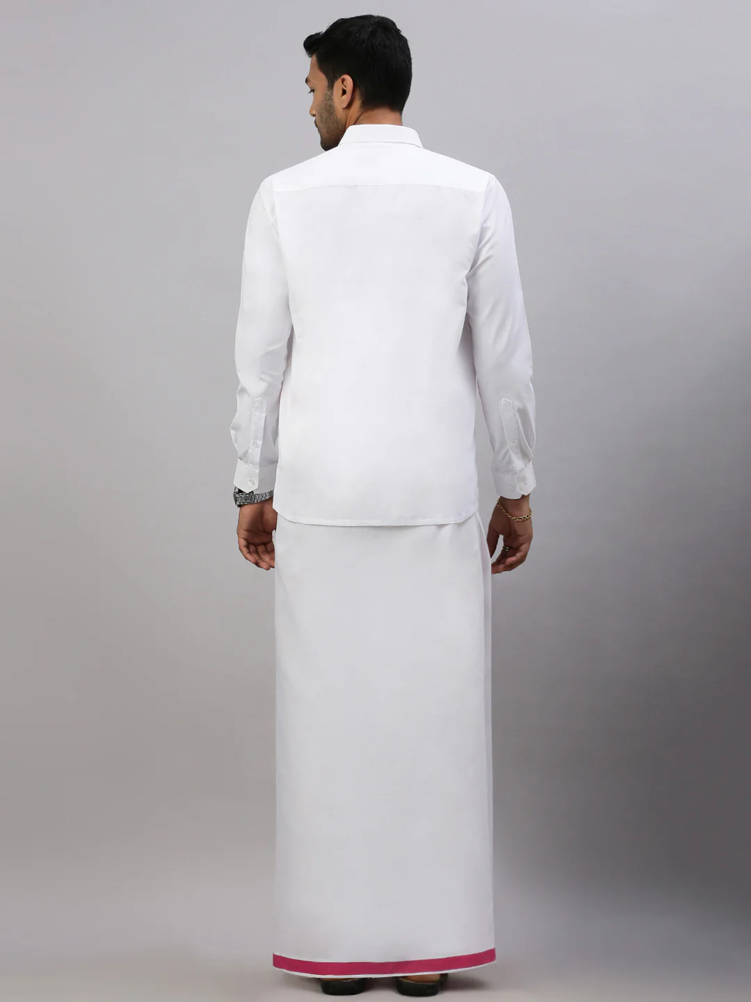 Men Cotton Blend Single Layer White Dhoti with Big Border WS21 - Image 4