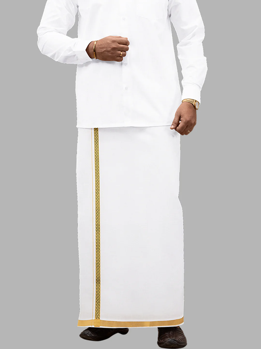 Men Cotton Blend Single Layer White Dhoti with Double Side Fancy Jari Border GP03
