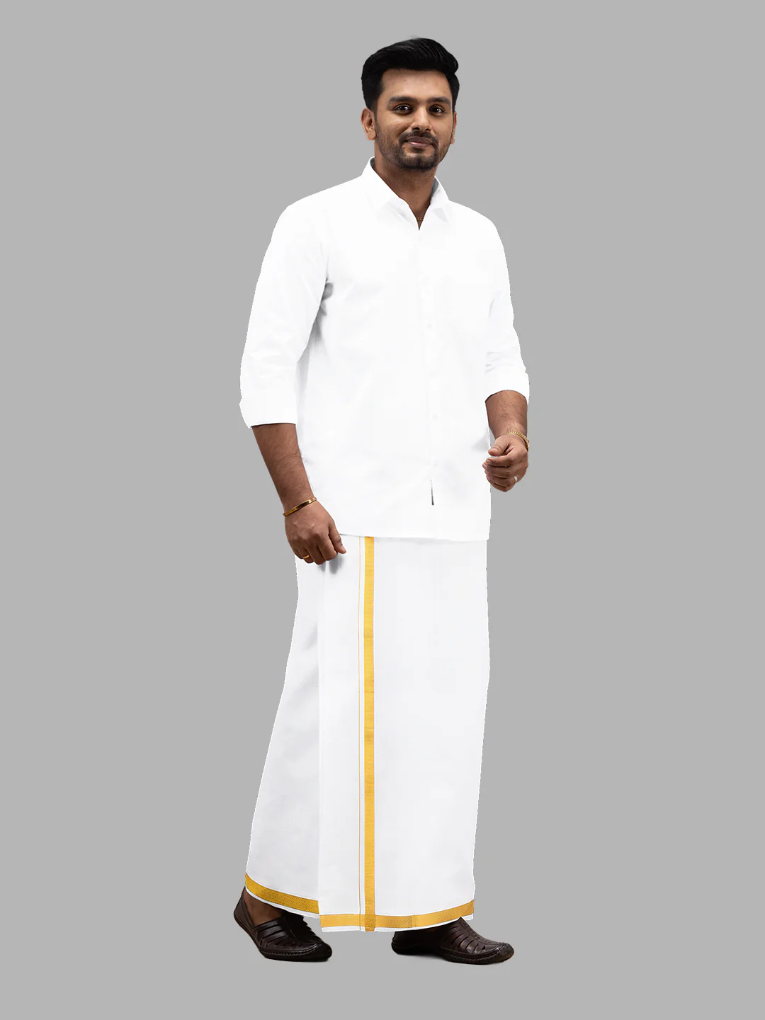 Men Cotton Blend Single Layer White Dhoti with Double Side Fancy Jari Border GP04 - Image 2
