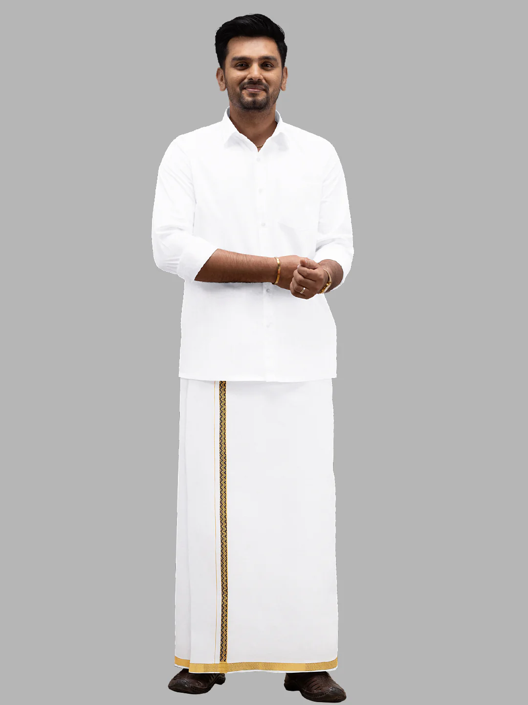 Men Cotton Blend Single Layer White Dhoti with Double Side Fancy Jari Border GP04 - Image 5