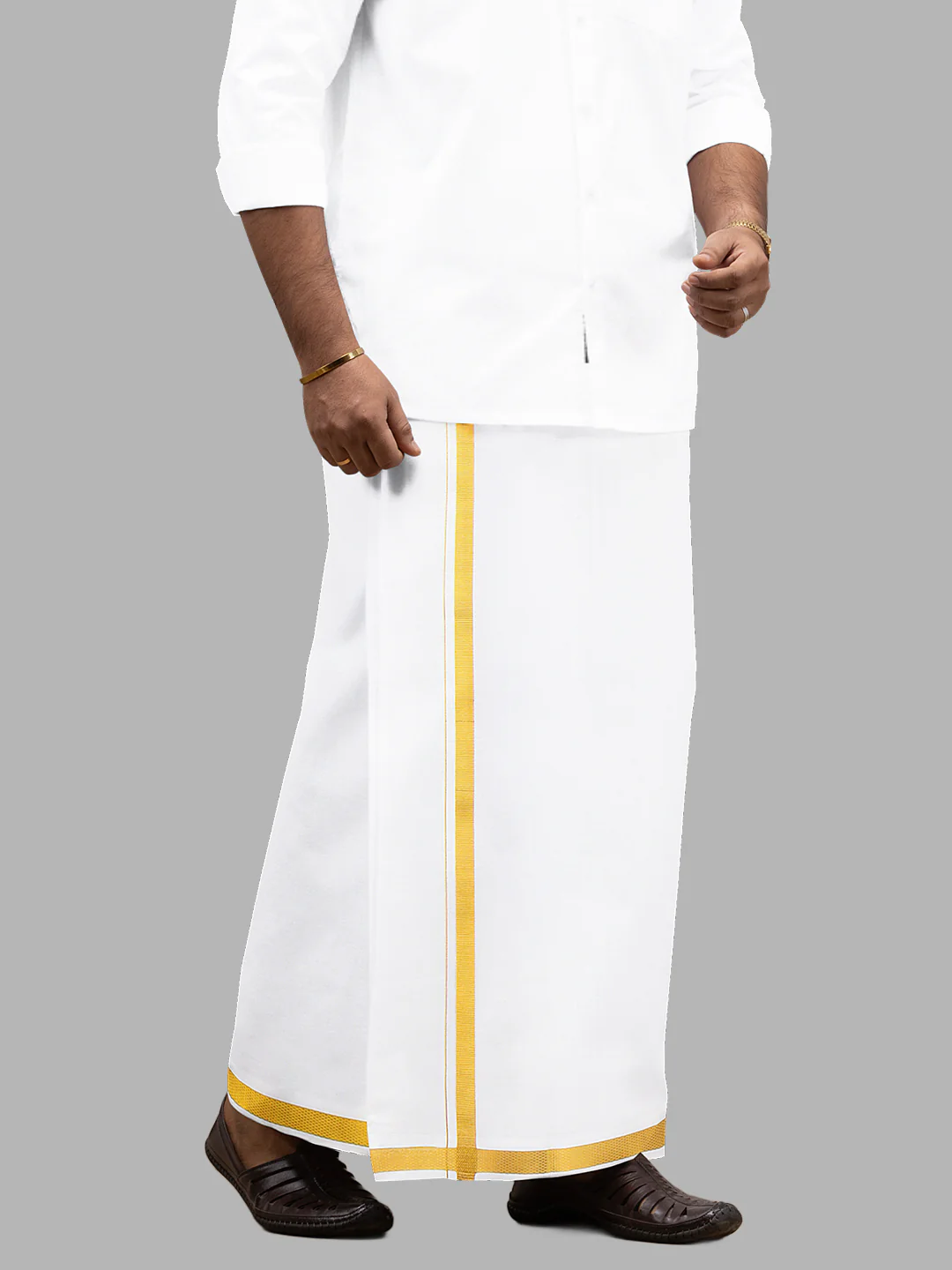 Men Cotton Blend Single Layer White Dhoti with Double Side Fancy Jari Border GP04 - Image 6