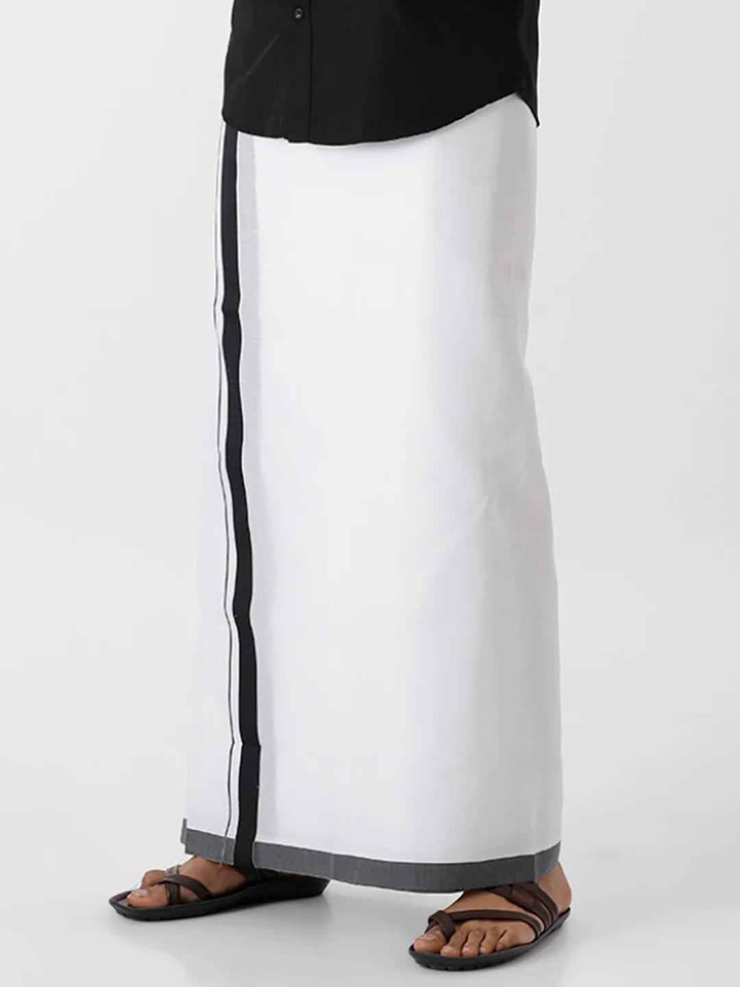 Men Cotton Blend Double Layer White Dhoti with Big Border RS01 - Image 2