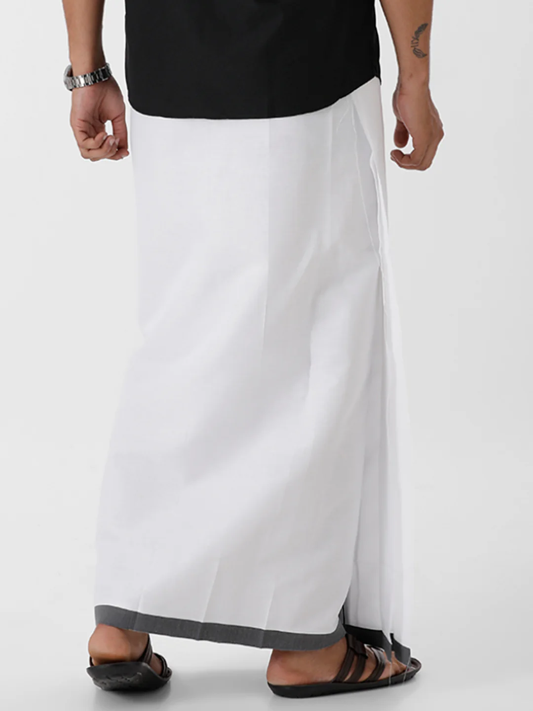 Men Cotton Blend Double Layer White Dhoti with Big Border RS01 - Image 3