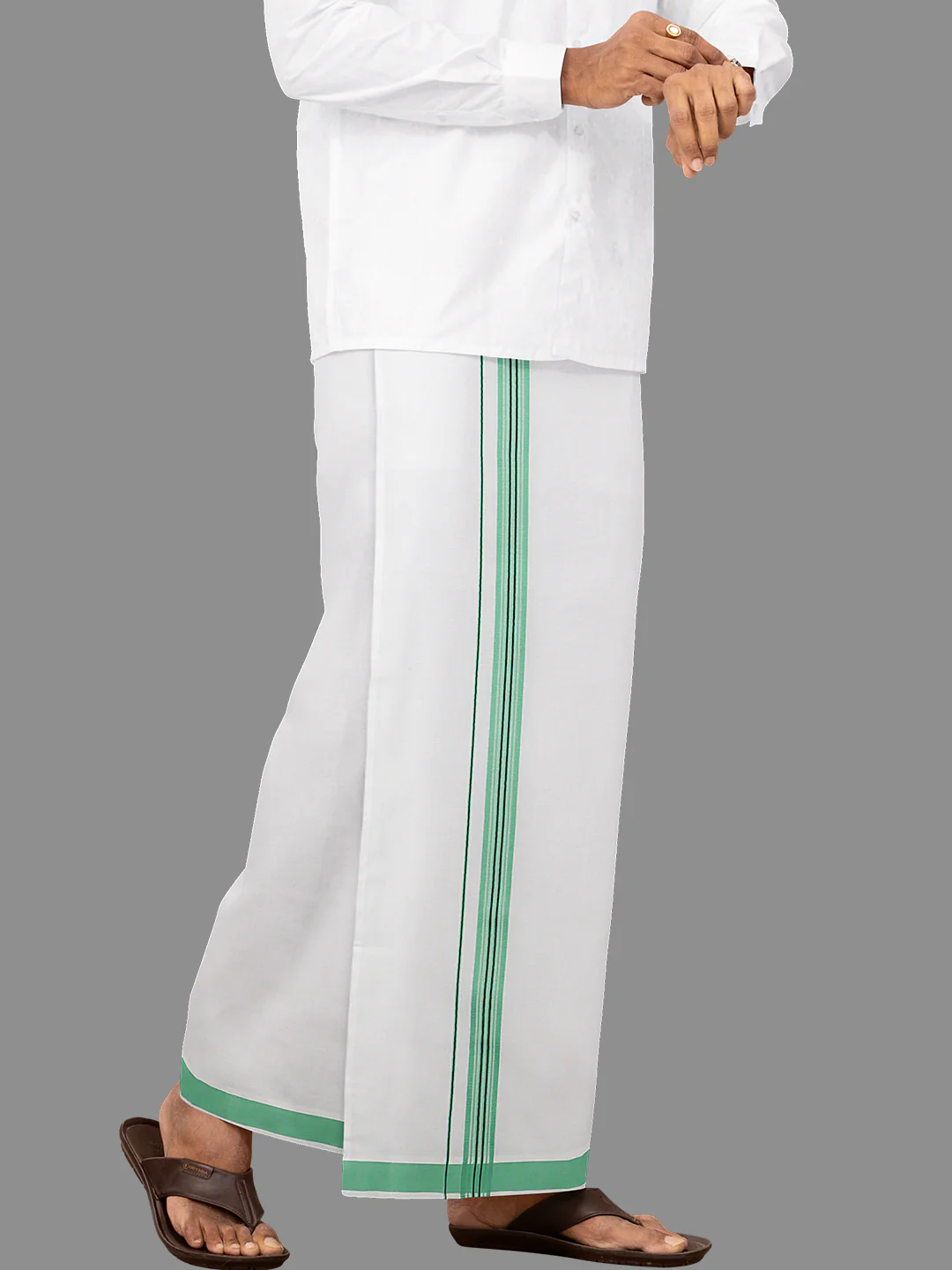 Men Cotton Blend Single Layer White Dhoti with Fancy Border Winner - Image 2