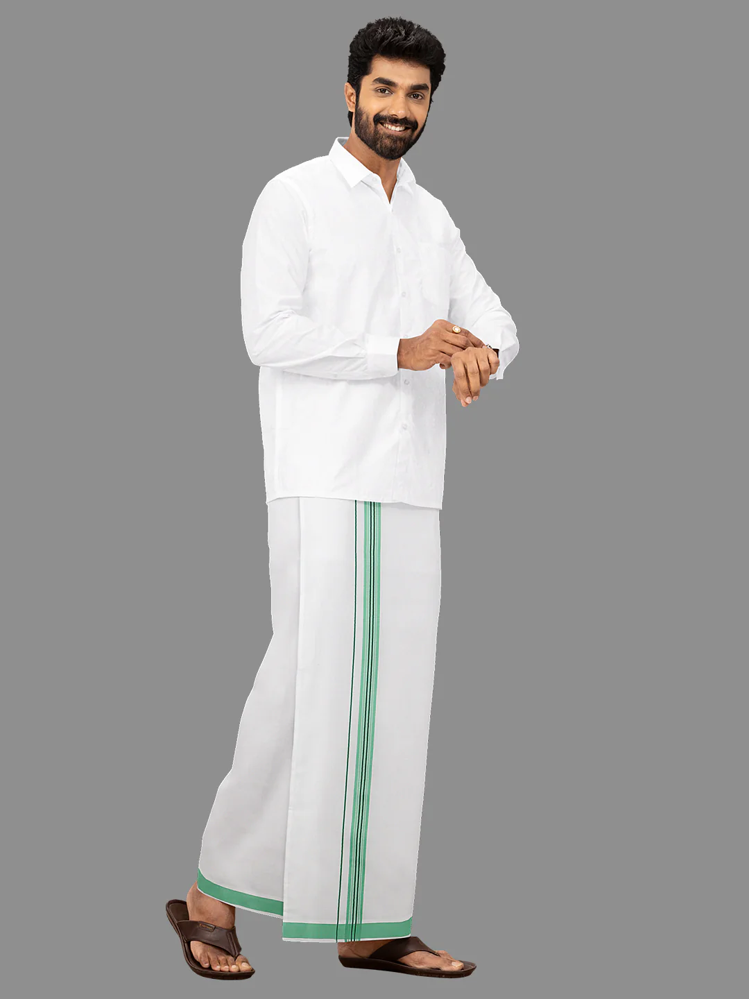 Men Cotton Blend Single Layer White Dhoti with Fancy Border Winner - Image 3