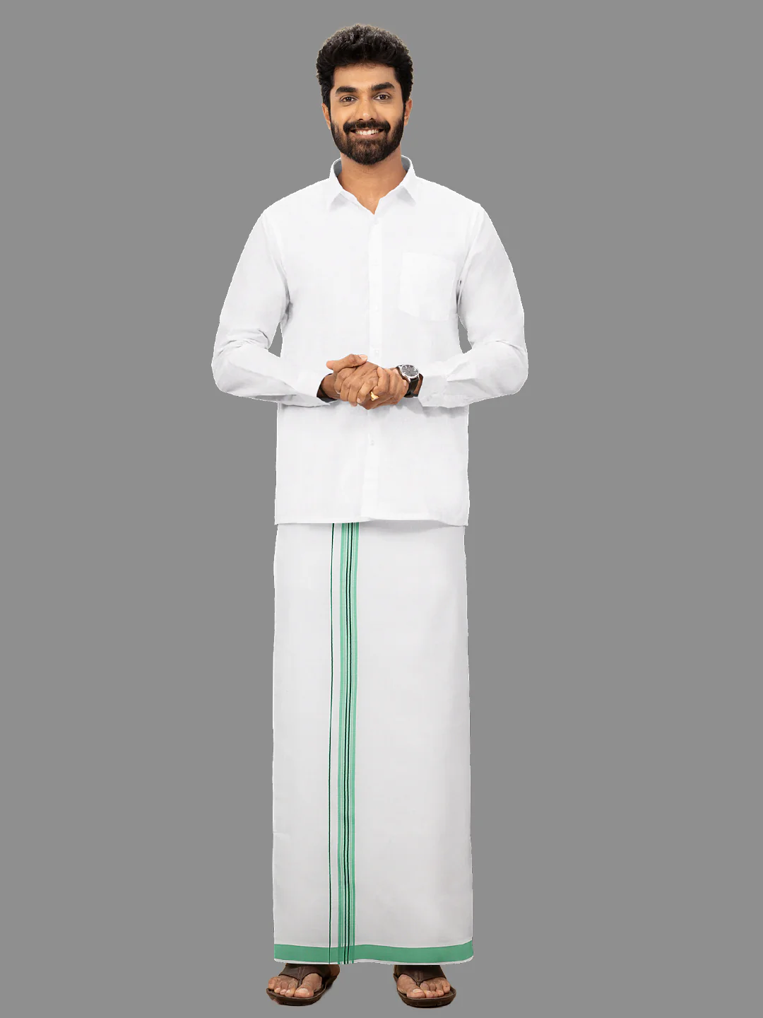 Men Cotton Blend Single Layer White Dhoti with Fancy Border Winner - Image 4
