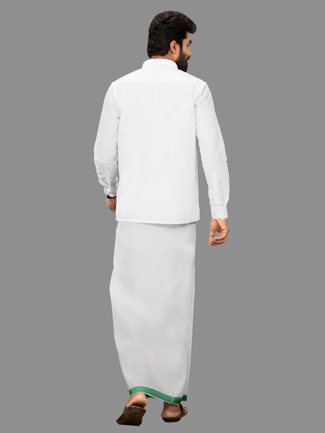 Men Cotton Blend Single Layer White Dhoti with Fancy Border Winner - Image 5