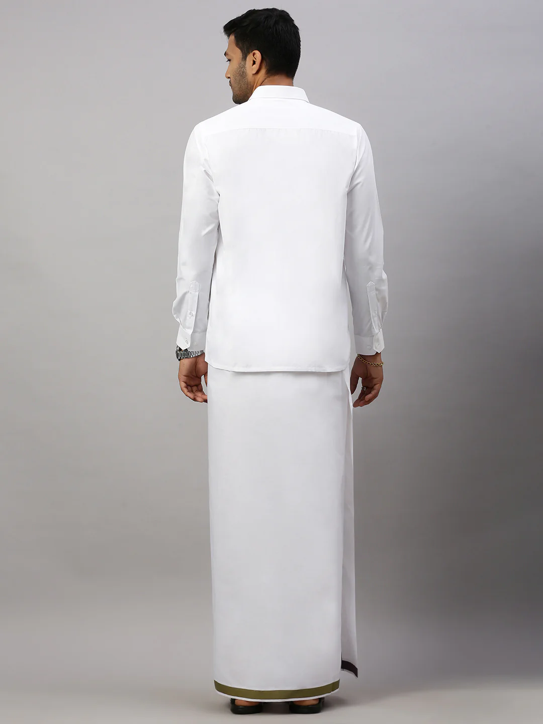 Men Cotton Blend Single Layer White Dhoti with Fancy Border WP21 - Image 5