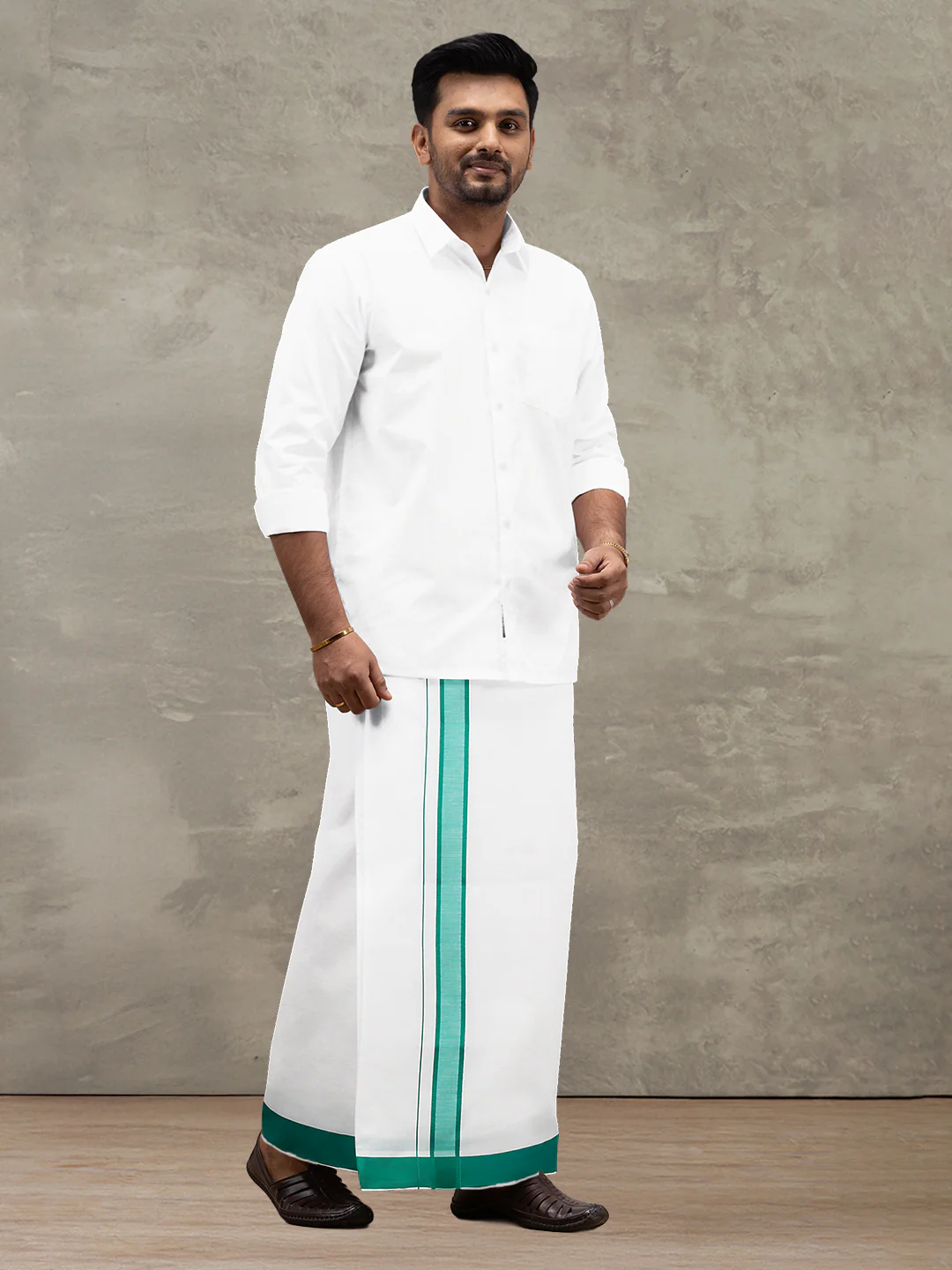 Men Cotton Blend Single Layer White Dhoti with Fancy Border WP22 - Image 2