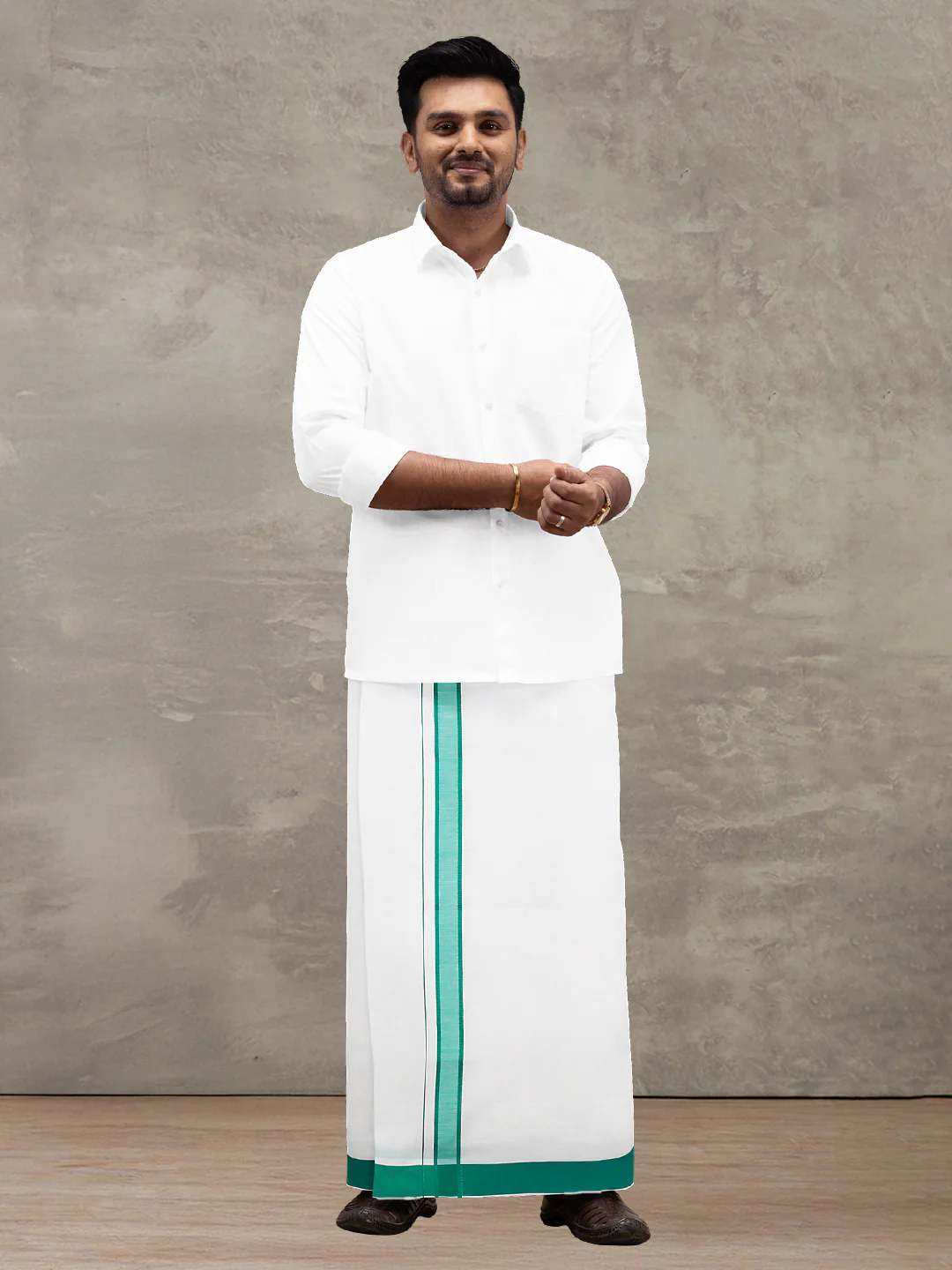 Men Cotton Blend Single Layer White Dhoti with Fancy Border WP22 - Image 5