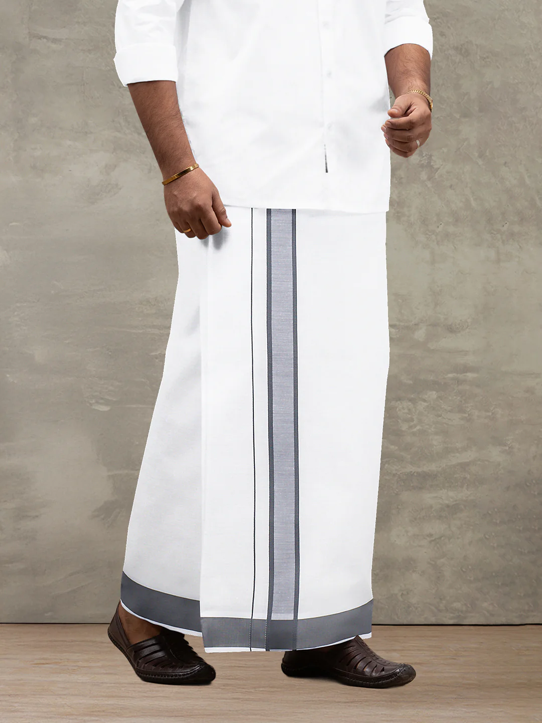 Men Cotton Blend Single Layer White Dhoti with Fancy Border WP23 - Image 3