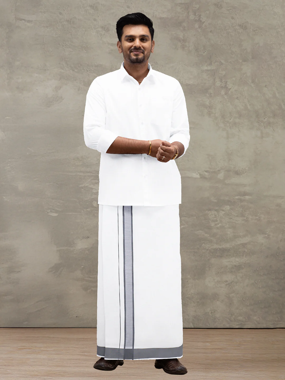 Men Cotton Blend Single Layer White Dhoti with Fancy Border WP23 - Image 5