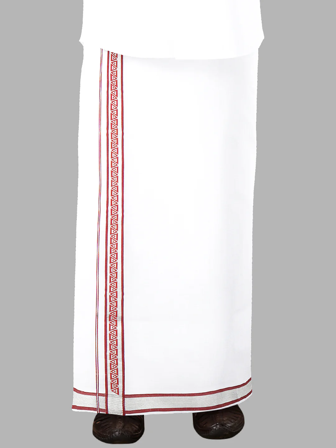 Men Cotton Blend Single Layer White Dhoti with Fancy Jari Border