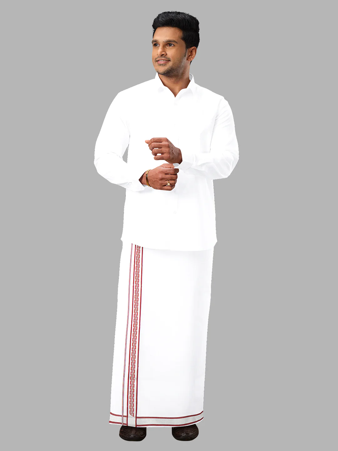 Men Cotton Blend Single Layer White Dhoti with Fancy Jari Border - Image 2