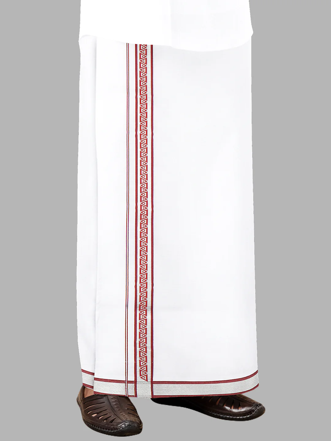 Men Cotton Blend Single Layer White Dhoti with Fancy Jari Border - Image 3