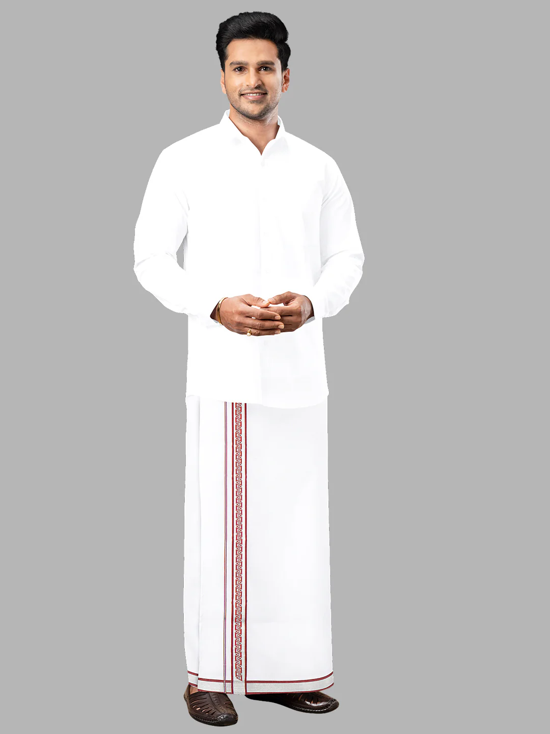 Men Cotton Blend Single Layer White Dhoti with Fancy Jari Border - Image 4