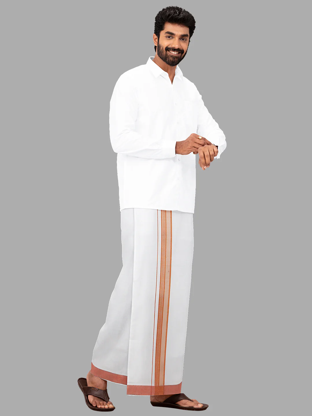 Men Cotton Blend Single Layer White Dhoti with Fancy Jari Border Gen Trend - Image 2