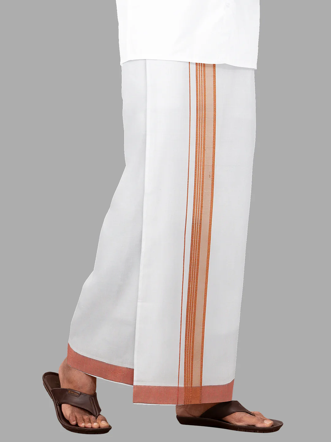 Men Cotton Blend Single Layer White Dhoti with Fancy Jari Border Gen Trend - Image 3