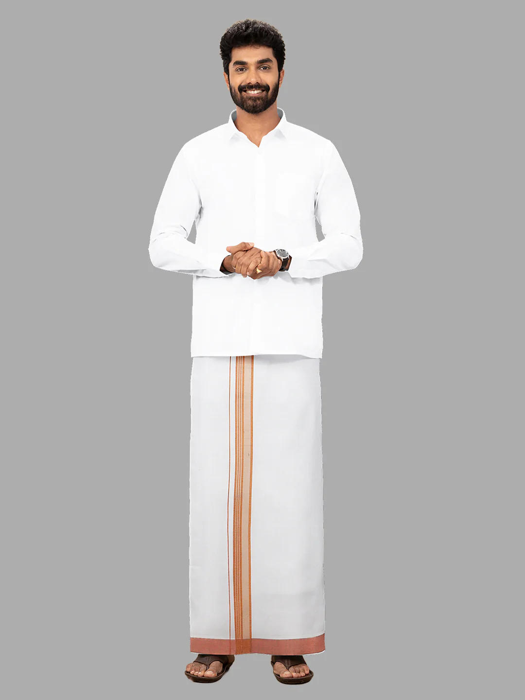 Men Cotton Blend Single Layer White Dhoti with Fancy Jari Border Gen Trend - Image 4