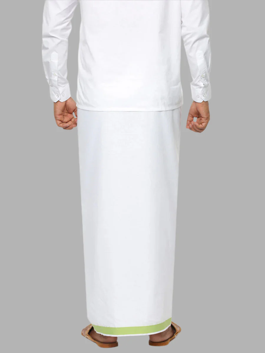 Men Cotton Blend Single Layer White Dhoti with Fancy Jari Border - Image 2