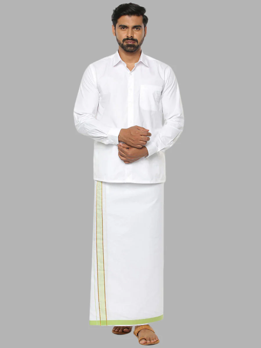 Men Cotton Blend Single Layer White Dhoti with Fancy Jari Border - Image 3