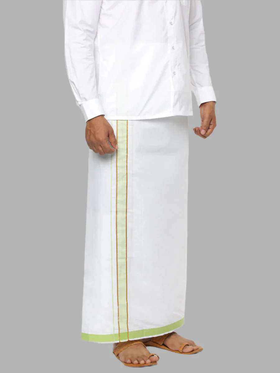 Men Cotton Blend Single Layer White Dhoti with Fancy Jari Border - Image 4